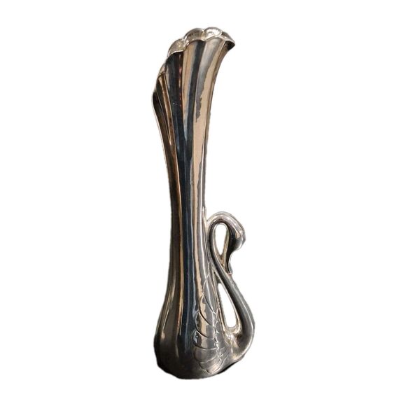 Vintage Silver Tone Swan Art Nouveau Style 7 inch Bud Vase Weighted Bottom - Picture 4 of 15